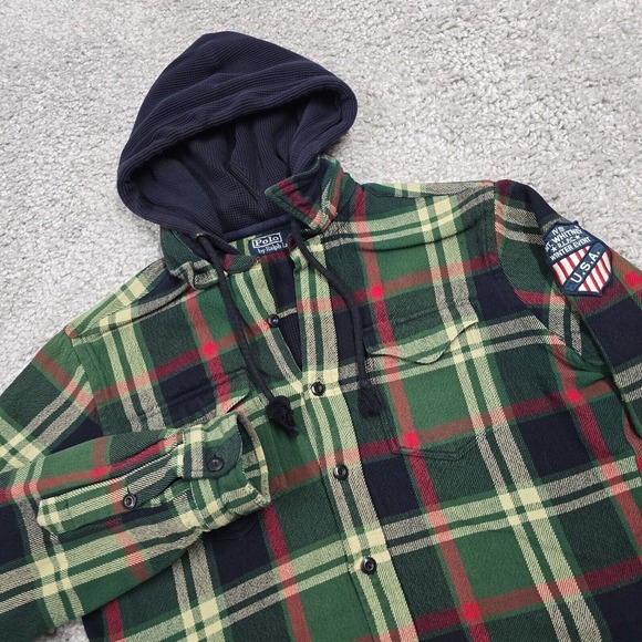 Polo Ralph Lauren Men M Plaid Mt Whitney Hoodie RLPC Crest Waffle Outdoor Jacket - Picture 1 of 11